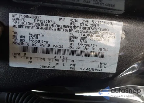 2016 Ford C-Max Energi Sel from USA, damaged, VIN 1FADP5CU8GL112553